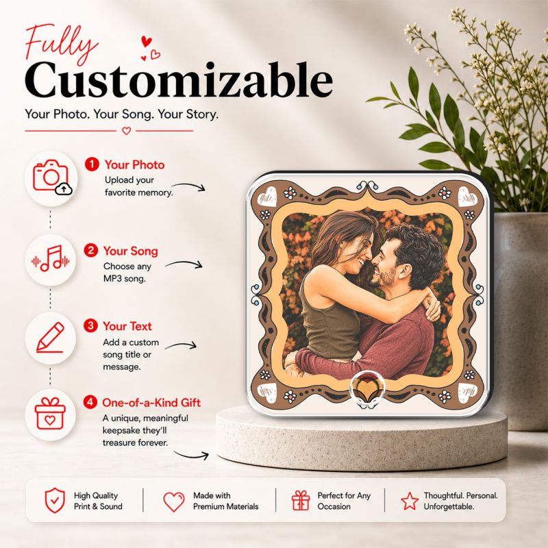 Personalized Musical Fridge Magnet Custom with Photo & Any Song Anniversary & Birthday Gift for Girlfriend, Boyfriend, Husband & Wife Playable Song Magnet